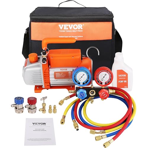 VEVOR 1/4 HP 4 CFM AC Vacuum Pump and Gauge Set, Single Stage Rotary ...