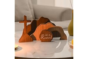 Wooden Empty Tomb Set with Cross, Empty Tomb Easter Scene for Christian Decoration, Easter Wooden Resurrection Scene Set Tabl