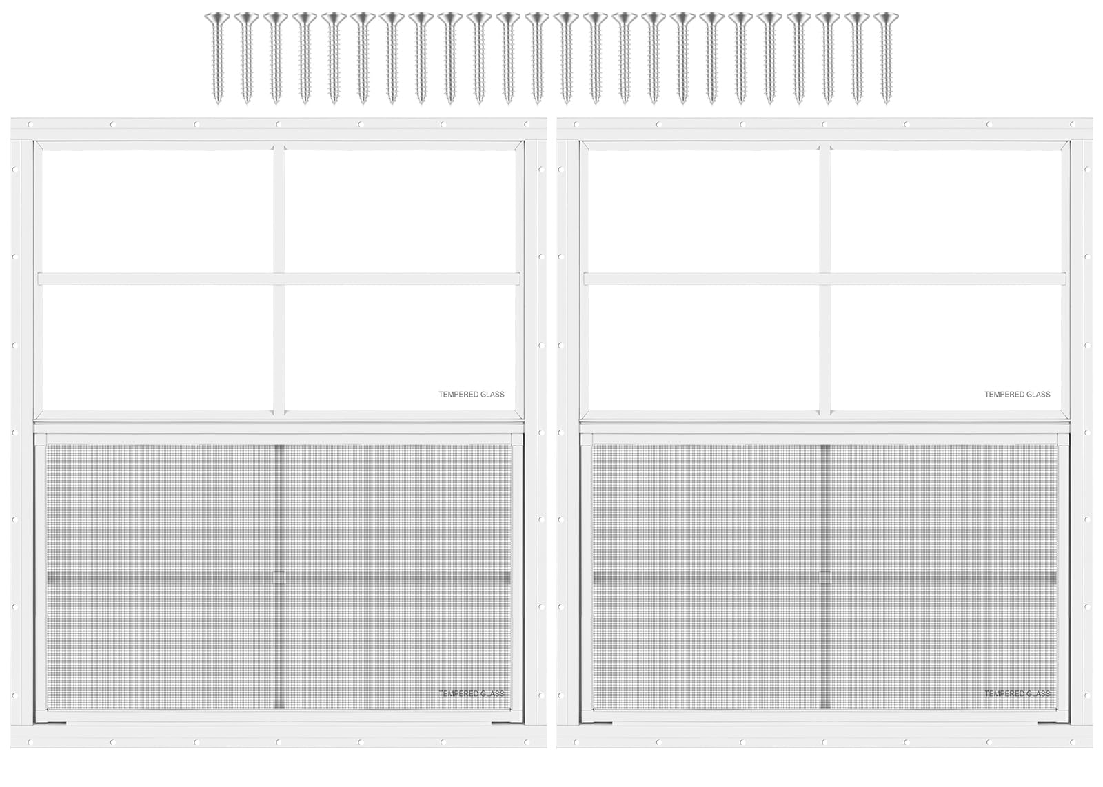 Photo 1 of 2 Pack Shed Window 24W“x27"H, White Flush Mount Window with Tempered Glass and Removable Screen for Playhouses, Sheds, Garage and Chicken Coops