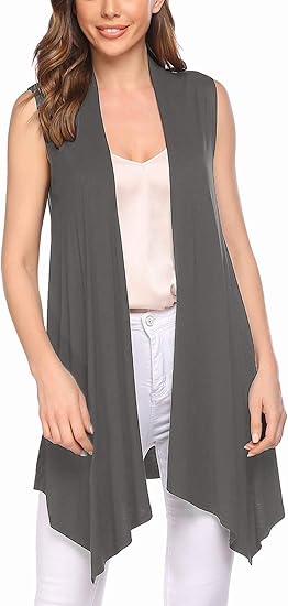 Amazon Beyove ロングカーディガン レディース ノースリーブ ドレープ オープンフロント 軽量カーディガン アシンメトリーヘム S Xxl Us サイズ X Large カラー グレー カーディガン ボレロ 通販