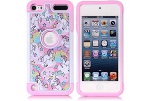 Case Town Compatible with iPod Touch 5,6th, iPod 7th Generation Case, Rainbow Unicorn Pattern Shockproof Studded Rhinestone Crystal Bling Hybrid Case Silicone Armor for Apple iPod Touch 5 6th