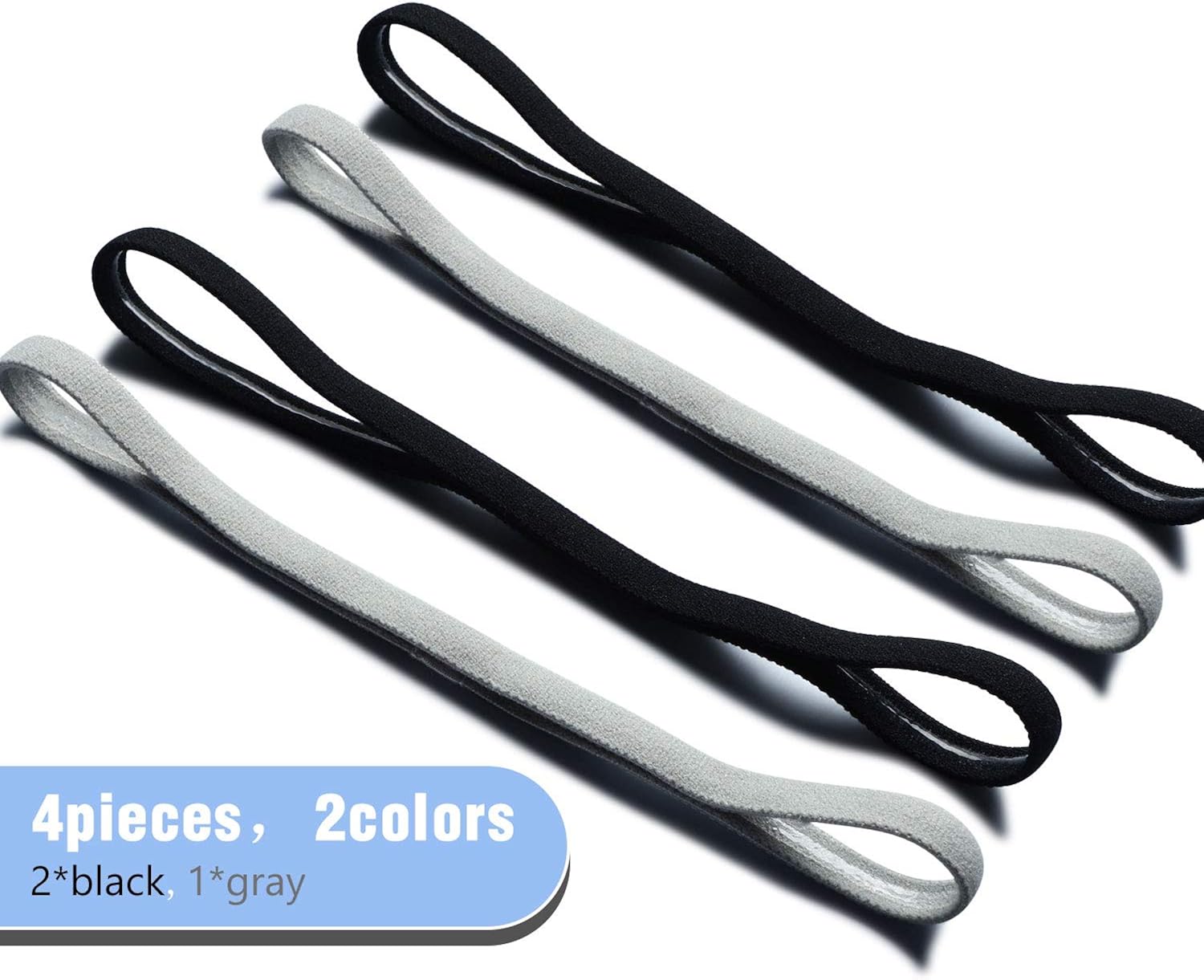 Sumind 4 Pieces Thick Non-slip Elastic Sport Headbands Football Hair Headbands for Women and Men (Black, Gray) - Image 3