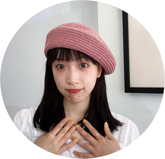 Amazon Co Jp 四季野生の白いキャンディーカラーのニットコットン糸はベレー帽の画家の帽子の女性の夏の日よけを編んだ 服 ファッション小物