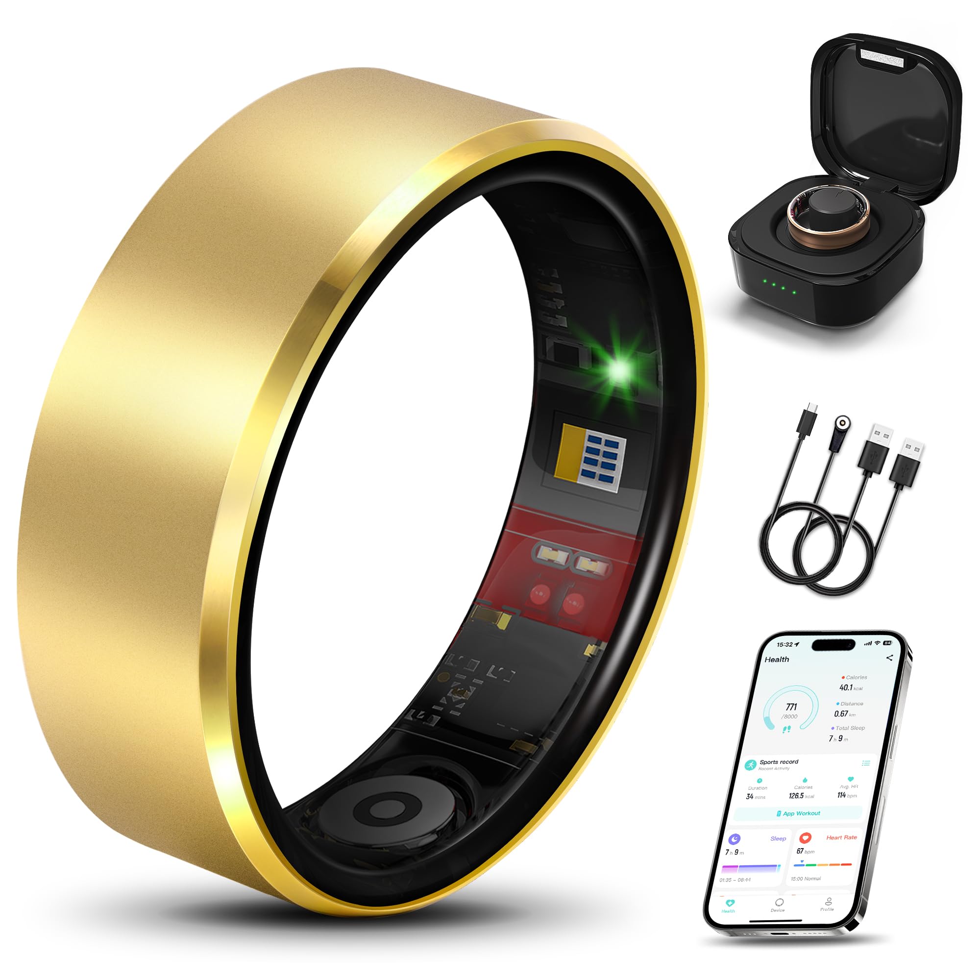 Photo 1 of Smart Health Ring 2.0 for Women Men, Slim Scratch & Fingerprint Resistant Design,Efficient Chip Fitness Tracker, Monitors Heart, Blood Oxygen & Pressure, Sleep, Steps, Waterproof, Xmas Gifts, GD 8