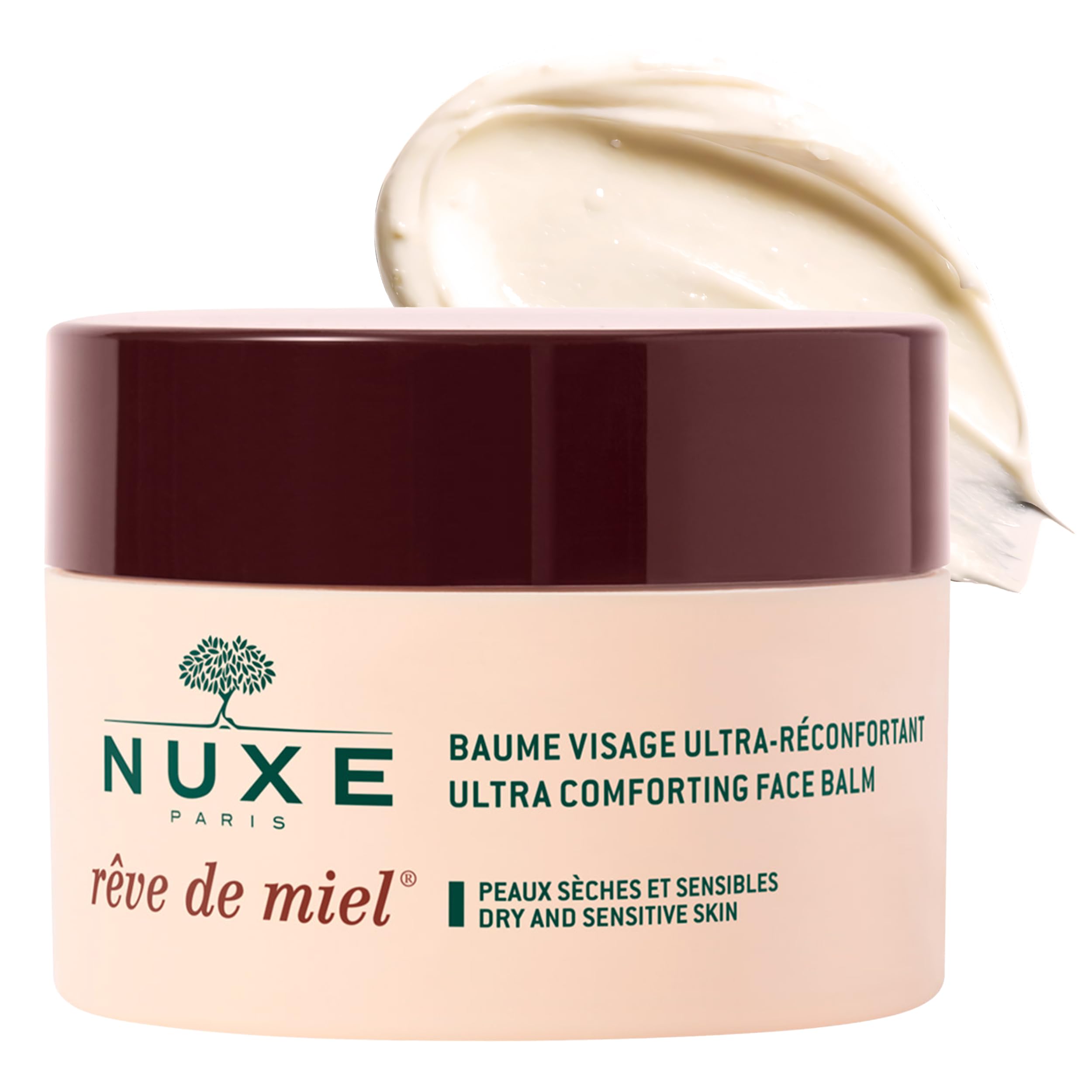 Nuxe Rêve de Miel Ultra Comforting Face Balm 50ml, Protective Face Balm, Soothes & Shields Skin with Honey & Propolis, Ideal for Dry or Weather-Exposed Skin, Vegan Formula