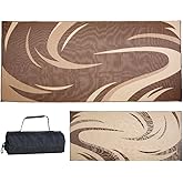 Stylish Camping SD8187 8-Feet x 18-Feet Graphic Swish RV Reversible Patio Mat, Brown/Tan