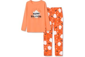 Topgal Big Girls Tie Dye Green & Orange Swirl Fall Pajamas Long Sleeves 2-Piece PJ Set Cute Jammies Size 6-18