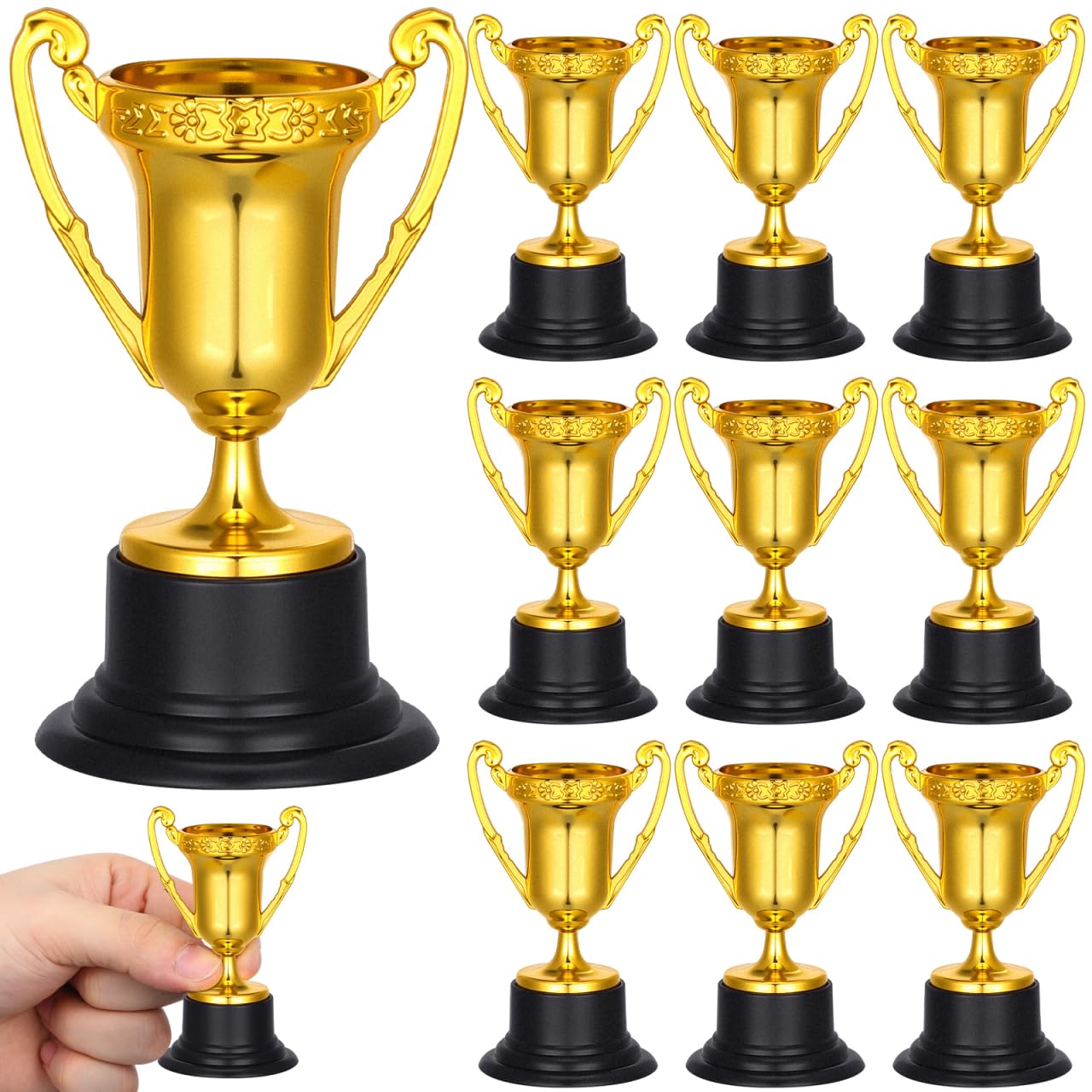 Toddmomy Gold Trophy- 10 Pack Sports Day Winners Award Trophy for School Events Sports Prizes and Classroom Incentives (1.81X1.81X3.34 Inch)