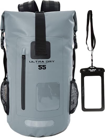 Ultra Dry Adventurer Premium 55L Waterproof Dry Bag Backpack Grey