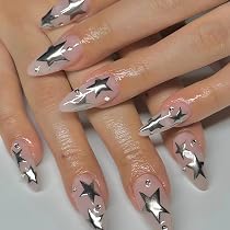 Amazon.com: IMSOHOT Medium Press on Nails Almond Glossy Fake Nails ...