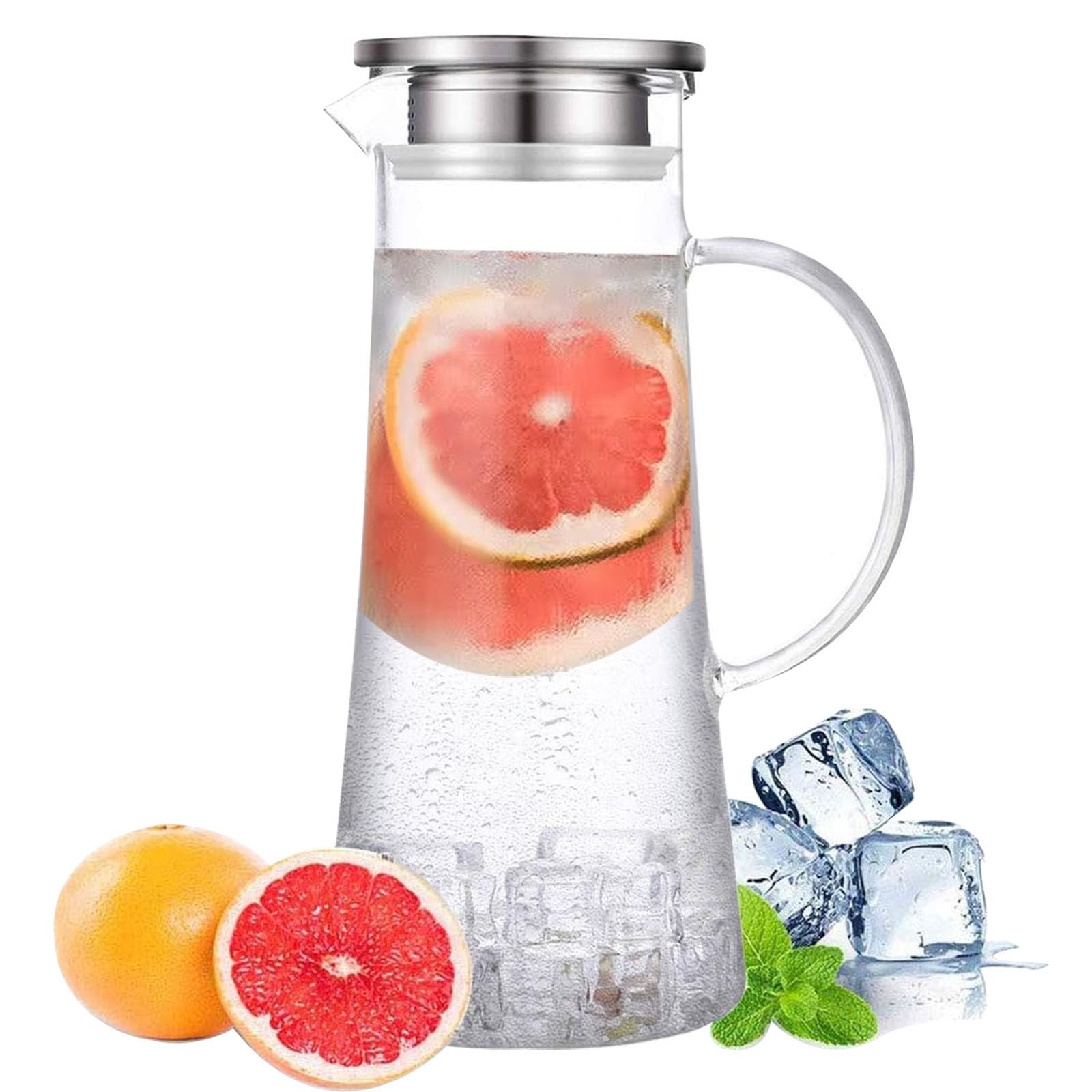 Sharemee - Best Heat Resistant Glass Pitcher with Stainless Steel Lid, Water Carafe with Handle, Good Beverage Pitcher for Homemade Juice and Iced Tea, 1500ml/51oz