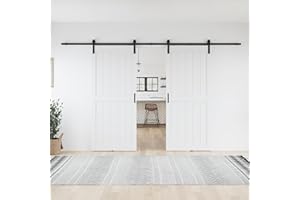 LDB_BUILDING 64 x 84 inch (Double 32x84 Door) White Barn Door with Sliding Hardware Kit,Fit 60-62in Wide Opening