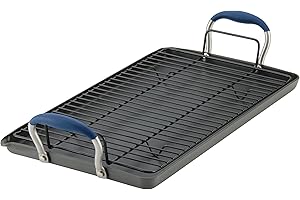 Anolon Advanced Hard Anodized Nonstick Pan/Flat Grill, Griddle w/Rack (18-inch x 10-Inch), Indigo