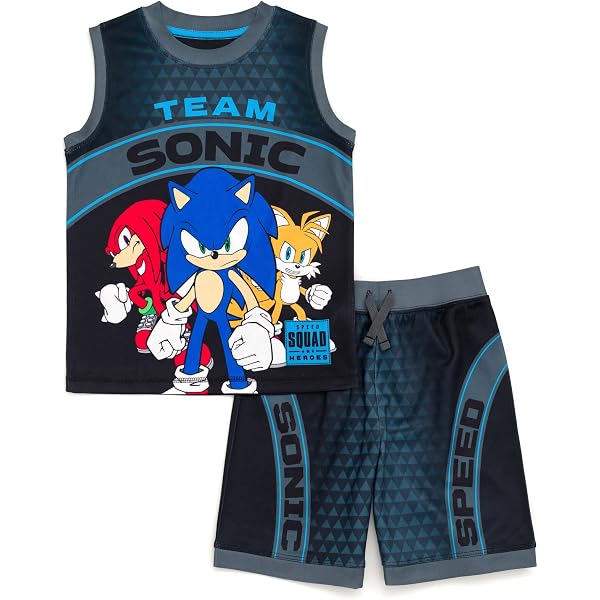 Ensemble Basket Sonic Knuckles - Haut Sans Manches + Short Rouge - Pour Enfants Unisexe - 100% Polyester