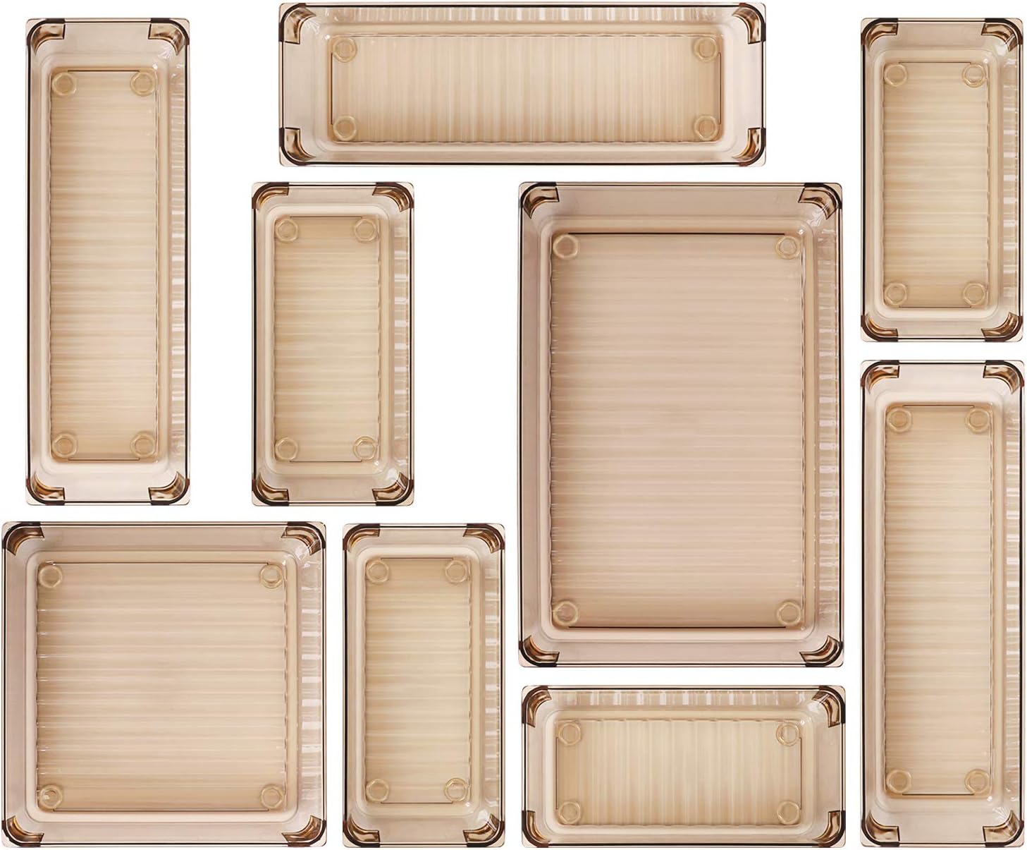 Kootek 9 Pcs Desk Drawer Organizer Trays 4-Size Bathroom Drawer Tray Dividers Plastic Vanity Organizers Storage Bins for Makeup Dresser Kitchen Office: Kitchen & Dining