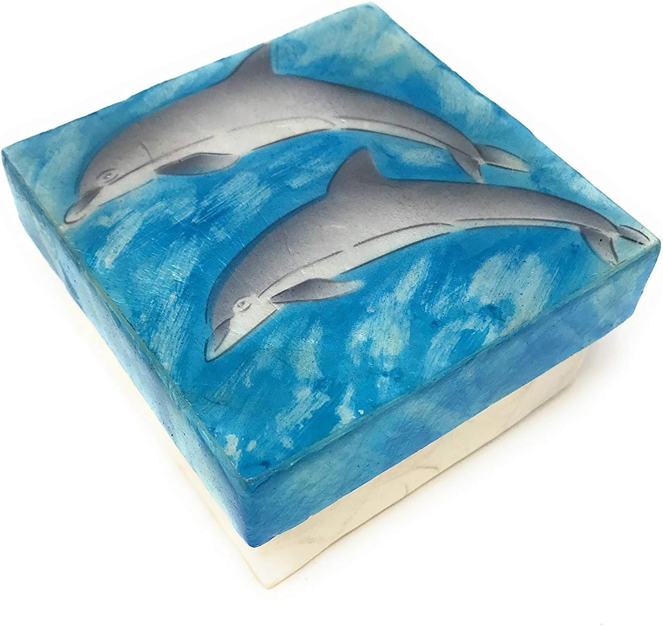 Kubla Craft Capiz Shell Pair of Dolphins Keepsake Box, 3 Inches Square