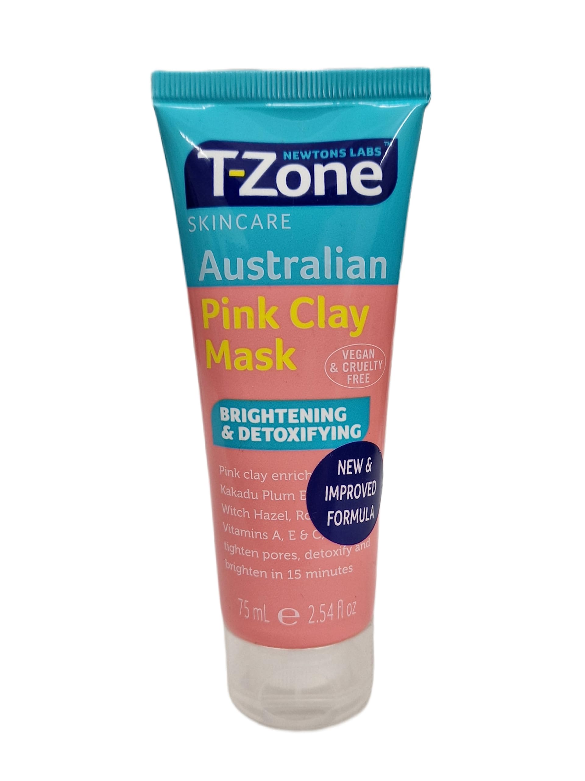 T-Zone Australian Pink Clay Mask - Brightening & Detoxifying, Enriched with Kakadu Plum Extract, Aloe, Witch Hazel, and Vitamins A, E & C - 75ml
