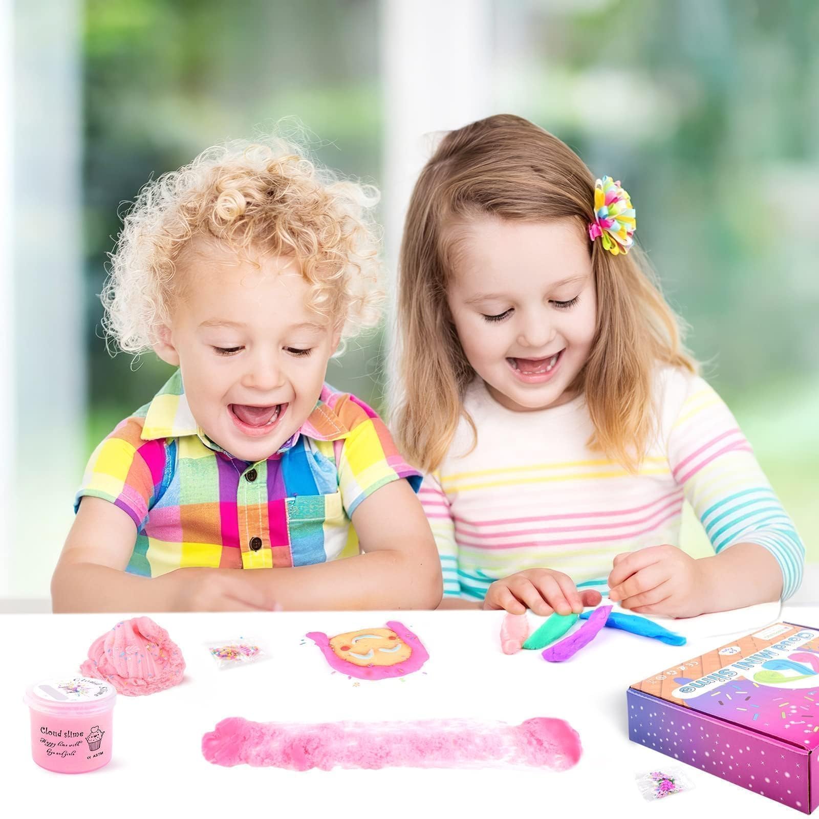 15 Pack Cloud Slime Kit for Kids, with Peach Cake Fruits Animals, and Pink Charms, Scented DIY Slime Supplies for Girls and Boys, Stress Relief Toy for Kids, Education Birthday Party Favor 4-12