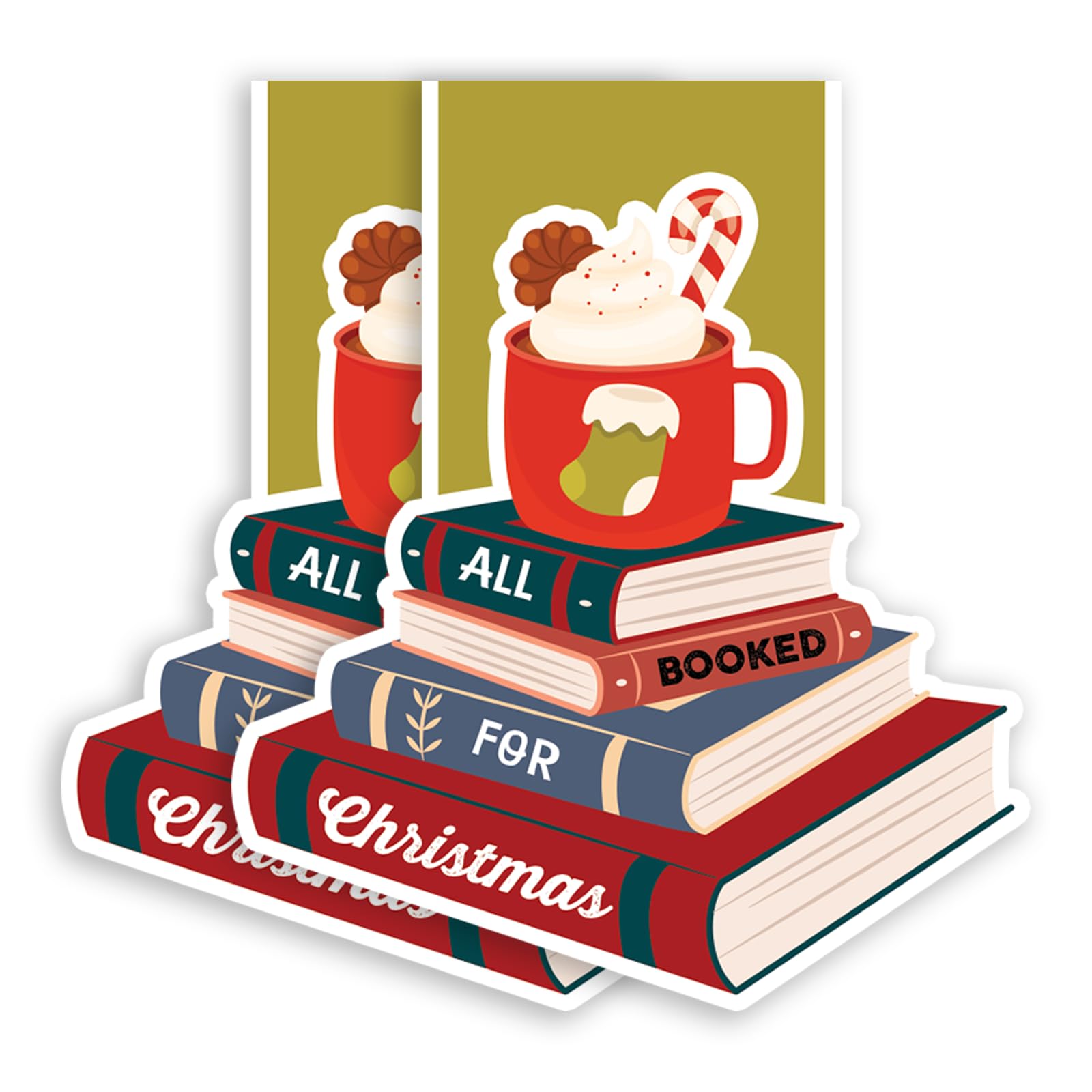 Photo 1 of (2Pcs) All Booked for Christmas Magnetic Bookmark Book Page Markers Gift for Reading Lover Nerd Book Addict Bookish Bookworm Reader Office Stationery - Size 2.3"x2.4" When Folded