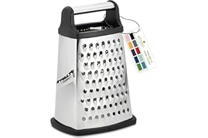 Spring Chef Professional Cheese Grater - Stainless Steel, XL Size, 4 Sides - Perfect Box Grater for Parmesan Cheese, Vegetables, Ginger - Dishwasher Safe - Black