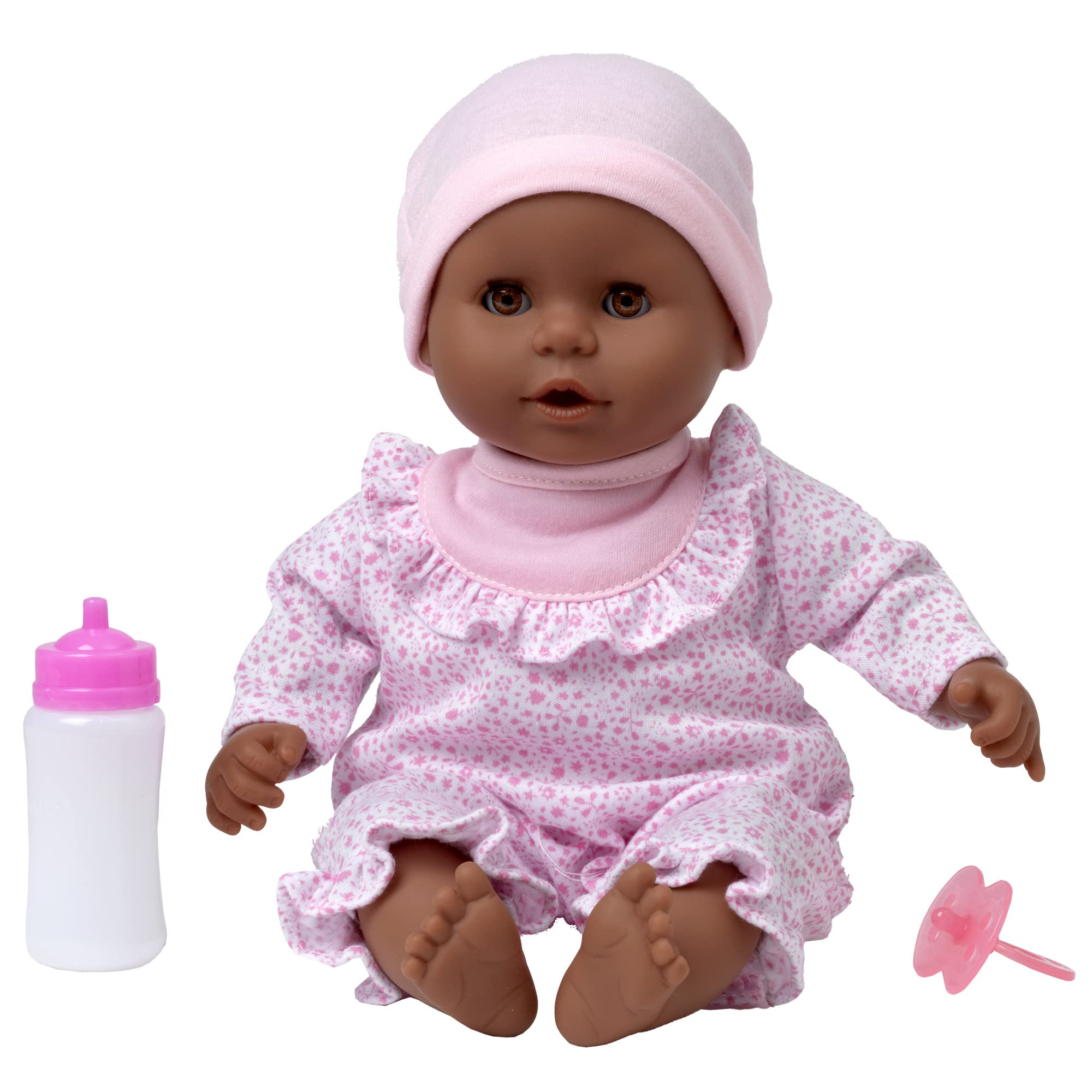 DOLLSWORLD from Peterkin | Little Treasure | 38cm doll with sleeping eyes, bottle and dummy with pretty pink outfit | Dolls & Accessories | Ages 18m+