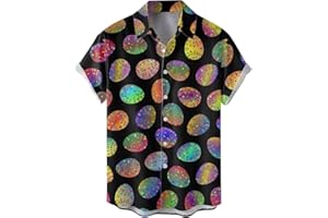 HJINGSUN Easter Shirts for Men Funny Easter Eggs Bunny Carrot Print Hawaiian Button Dress Shirts Casual Sweatshirts Loose Fit