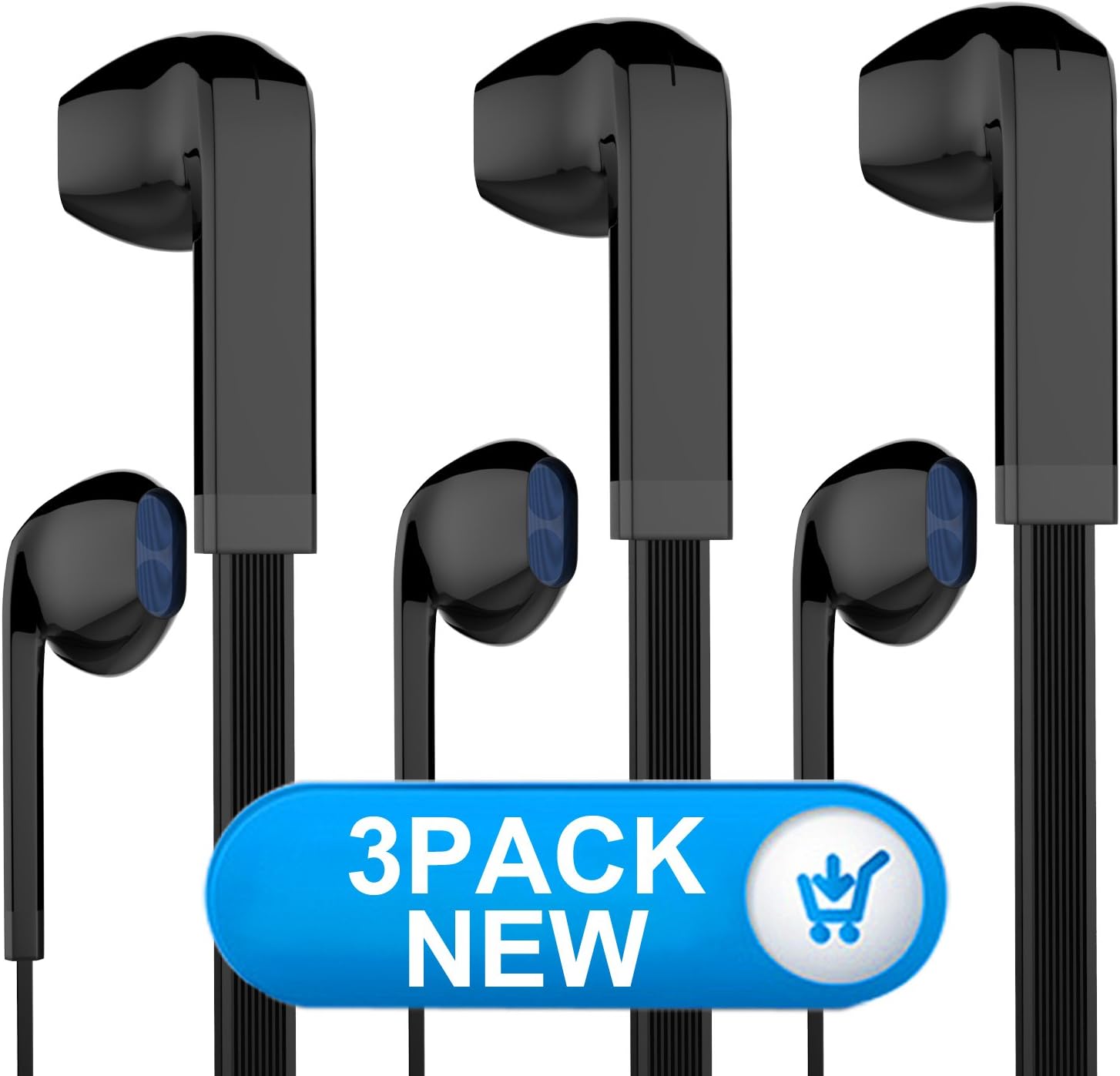 Earbuds, MXditect 3 Pack Headphones with Mic Stereo Earphones for iOS Android Windows System Black