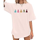Magical Shirt for Women Embroidered Princess Dress Graphic Oversized T Shirt Women Family Holiday Vacation Tee Tops