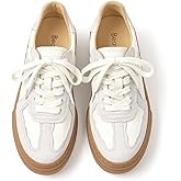 BEAU TODAY Women's Fashion Sneakers,Leather Lace Up Platform OG Sneakers,Retro Comfortable Casual Tennis Walking Runnig Trainer Shoes