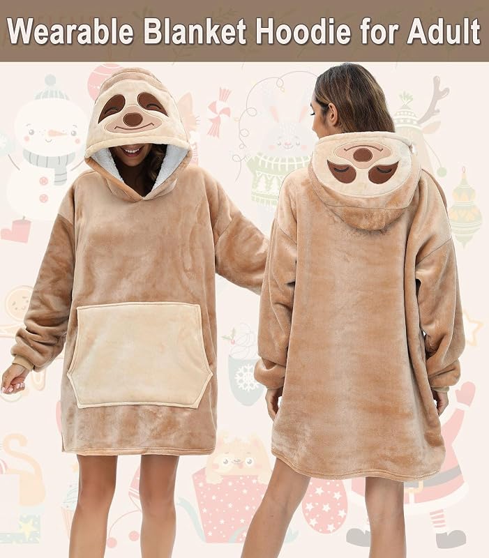 Panda Surdimensionné Couverture-Hoodie en Flanelle avec Capuche Pull-Couverture Sweatshirt Unisexe, Paresseux., M