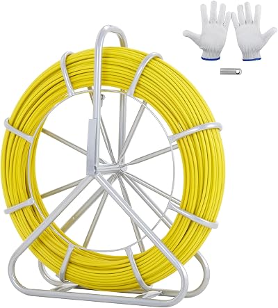 VEVOR 425ft Fiberglass Fish Tape 1/4in Wire Puller Cable Rodder Steel Reel