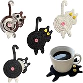 BRIDZON Cat Coaster Funny Gifts, 4Pcs Woven Creative Cute Coaster, Lover Gifts Cat Coffee Coaster for Desk Protection, Insulation Coaster Design Home Decor Tabletop