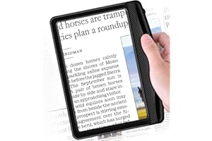 SHELEPRO Rechargeable 5X Magnifying Glass for Reading, Large Bright Full Page Magnifier with Light, Handheld LED Dimmable Lighted, Lightweight Book Magnifier for Reading Small Prints Seniors Low Vision