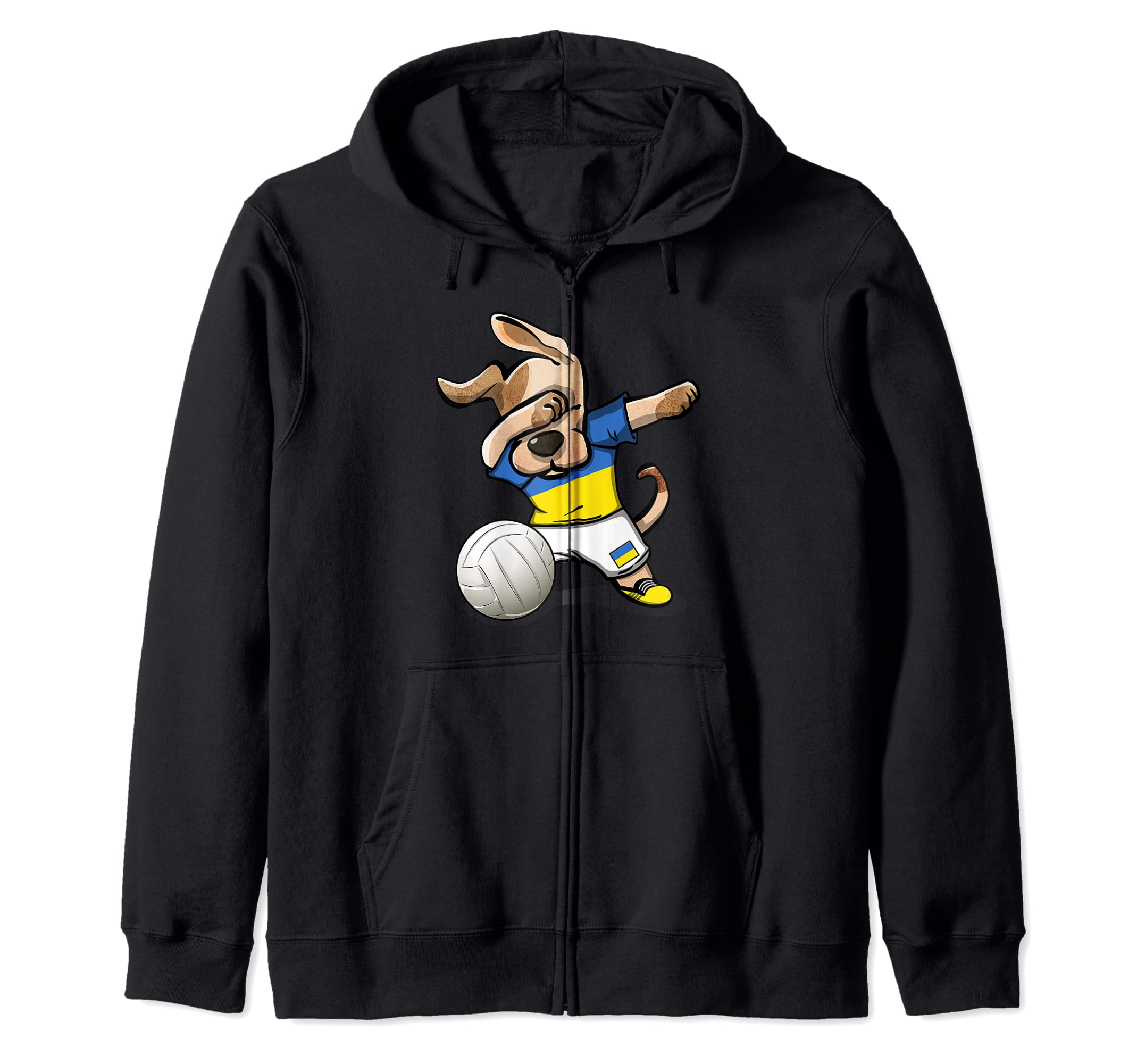 Dabbing Dog Proud Ukraine Volleyball Lovers - Ukrainian Flag Zip Hoodie