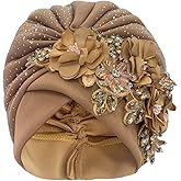 Luxurious African Women's Turban Cap Decorated with Rhinestone Bouquets Pleated Head Wraps Female Shinny Muslim Bonnet Hat