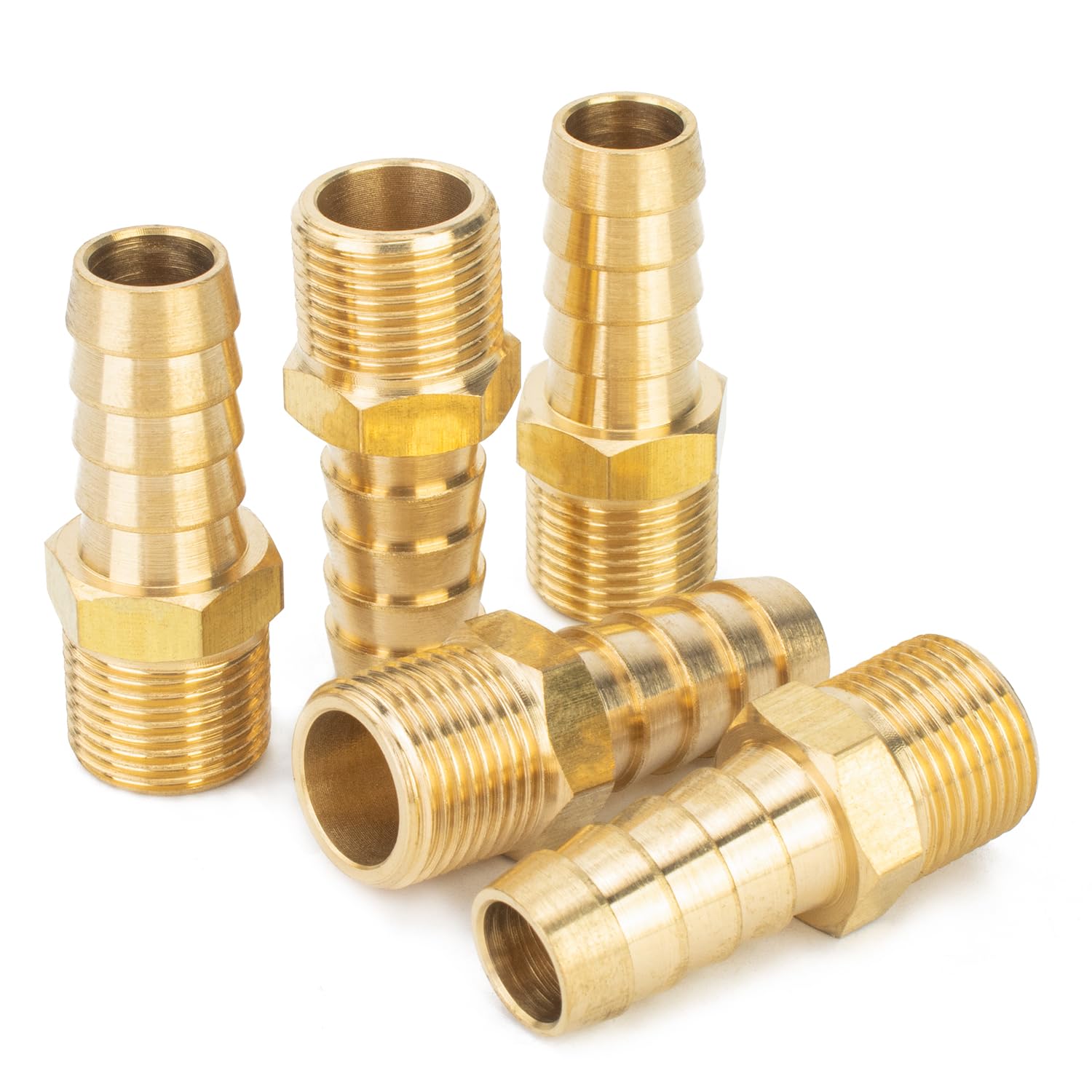 LTWFITTING Brass Barbed Fitting Coupler/Connector 3/8-Inch Male BSPT x 12mm Hose Barb(Pack of 5)