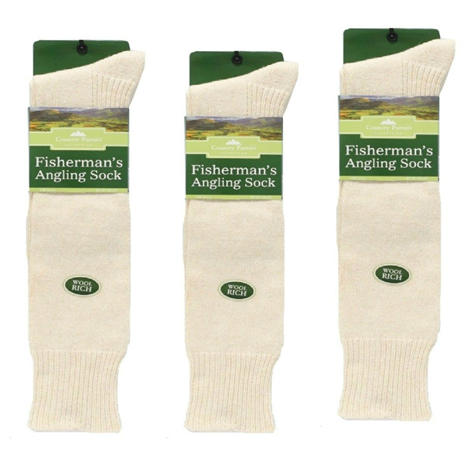 3 Pairs Fisherman's Angling Socks Boot Wool Country Fishing Socks , 6-11, Cream
