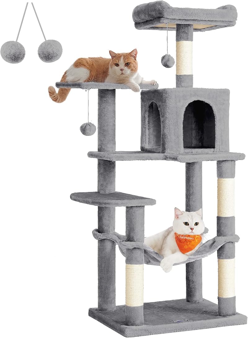 Feandrea Cat Tree Tower 143 cm Multi Level Plush Condo with 4 Scratching Posts