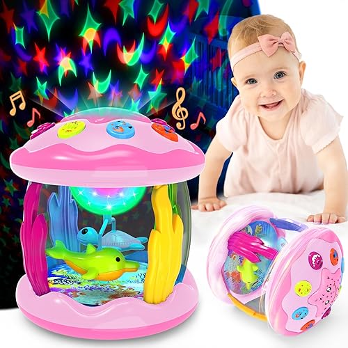 Baby Toys 6-12 Months Musical Light Up Rotating Toys, Pink Ocean  Projector for Infant 9-12-18 Month, Learning Visual Hearing Crawling  Skill,