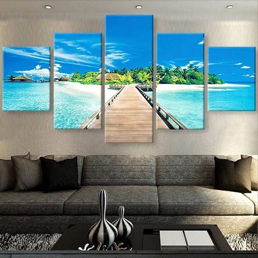 Amazon Com Hua Jie Canvas Art Wall Decor Modern Hd 5 Piece Painting Summer Beach Canvas Art Home Decor Posters And Prints Wall Pictures For Living Room Canvas Artwork Posters Prints