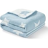 CREVENT 30"X40" Cozy Soft Warm Chenille Baby Blanket for Girls Boys, Newborn Essentials for Infant, Baby Shower Receiving Gift - Blue Star