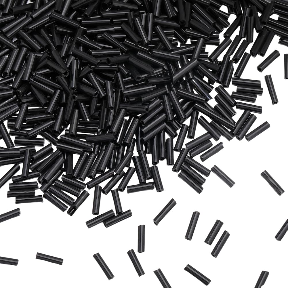 SUNNYCLUE 1 Box 2207pcs Black Bugle Beads 8mm Glass Bugle Seed Beads Bulk Small Long Round Opaque Tube Craft Loose Spacer Bead for jewellery Making Beading Sewing Supplies DIY Bracelet Necklace Crafts