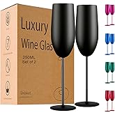 UNISWEET Champagne Glasses Set of 2 Stainless Steel Champagne Flutes Wedding Gifts for Bride 8.5 oz Unbreakable Champagne Glasses for Party Wedding Christmas Anniversary Brithday (Matte-Black)