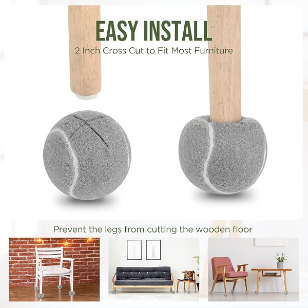 MACARRIE 100 PCS PRECUT TENNIS BALLS BULK FOR FURNITURE LEGS TENNIS BALL CHAIR FOOT COVERS FOR FLOOR PROTECTION BALL DESK LEG COVERINGS(GRAY)