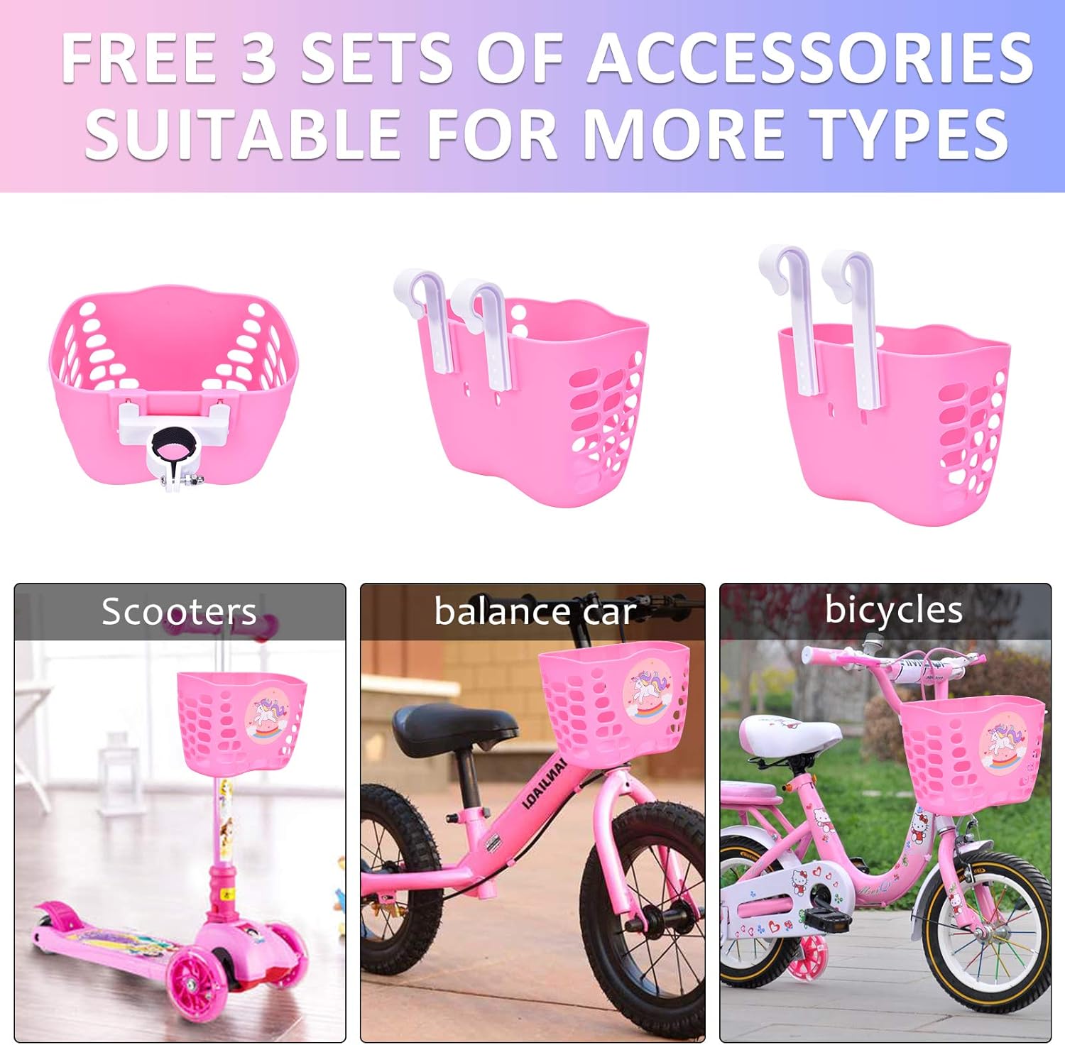 Aliyaduo Kid's Bike Basket, Pink Cute Unicorn Pattern Bicycle Front Handlebar Basket for Kid Girls, Bicycle Basket with Bell and Streamers : Sports & Outdoors