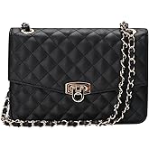 GM LIKKIE Quilted Shoulder Bag for Women, Medium Flap Crossbody Handbag with Chain Strap, Soft Vegan Leather Clutch Purse