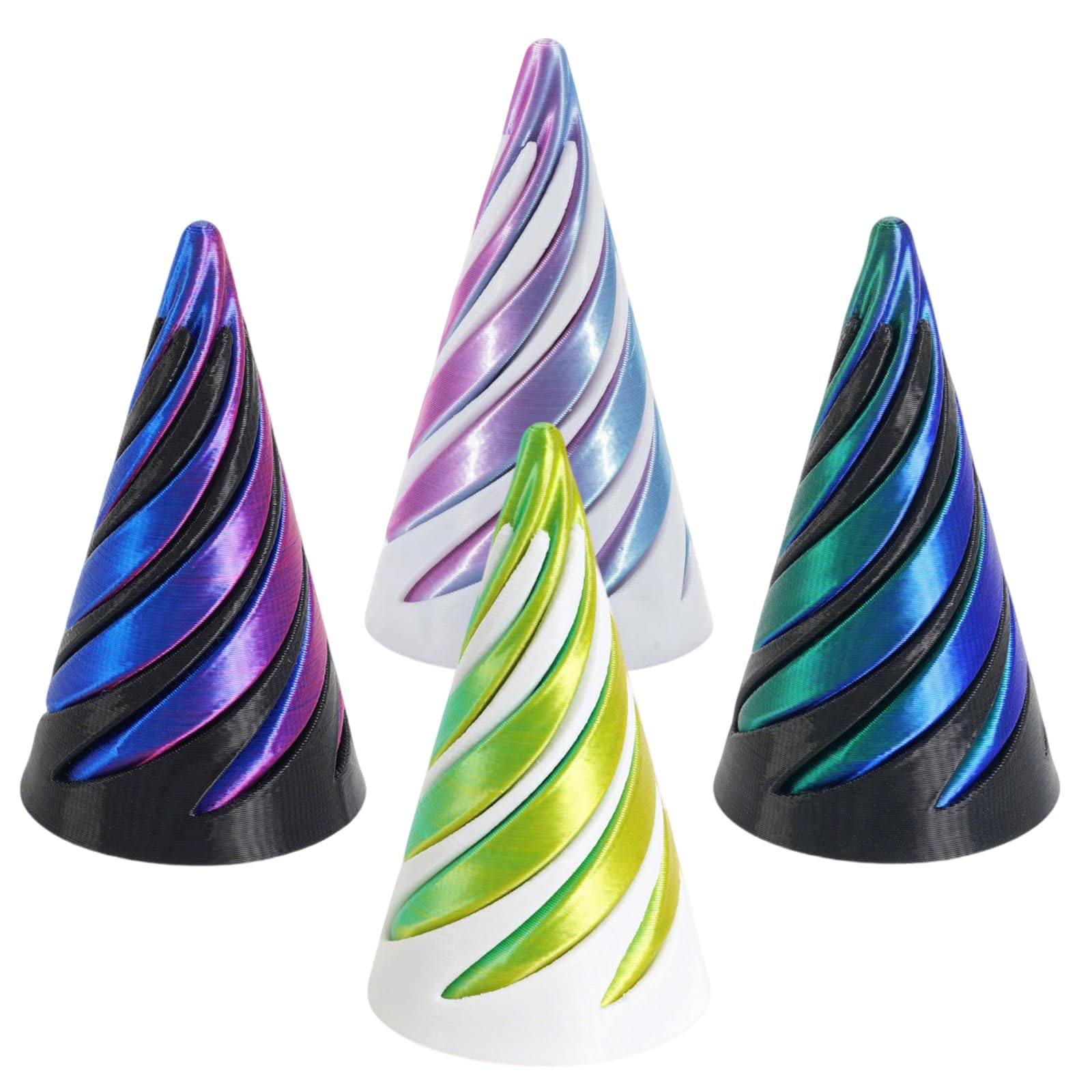 LEBKFT 4 Pcs 3D Printed Spiral Cone Fidget Toys, Impossible 3D Spiral Pyramid Fidgets for Stress Relief and Focus Sensory Toys for Adults and Kids Home Office Desk Decoration Gifts (Combination C)
