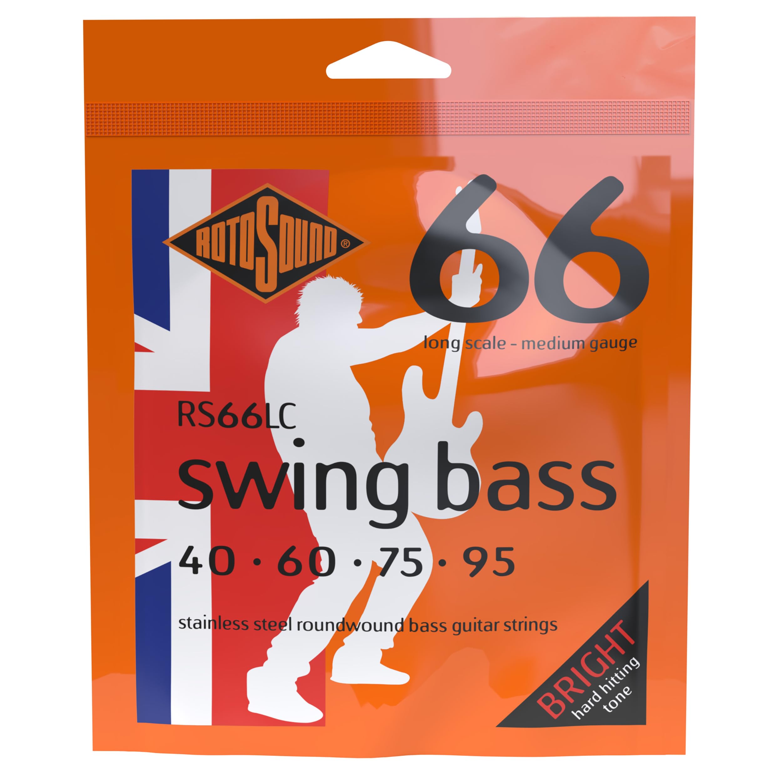 Rotosound RS66LC Stainless Steel Roundwound Bass Strings (40 60 75 95),White Black Red Blue