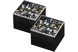 Aokeyee Shoe Organizer for Closet,2 Pack Foldable Shoe Storage Organizer Box Bin w/Adjustable Dividers and Clear Cover, Fits up to 16-32 Pairs, (Black)