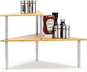 Cook N Home Corner Storage Shelf Organizer, Triangle, 2 Tier, Bamboo